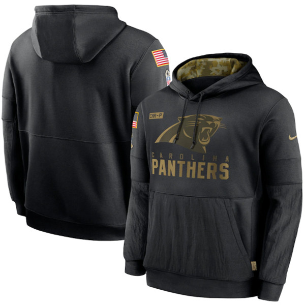 Men's Carolina Panthers Black NFL 2020 Salute To Service Sideline Performance Pullover Hoodie